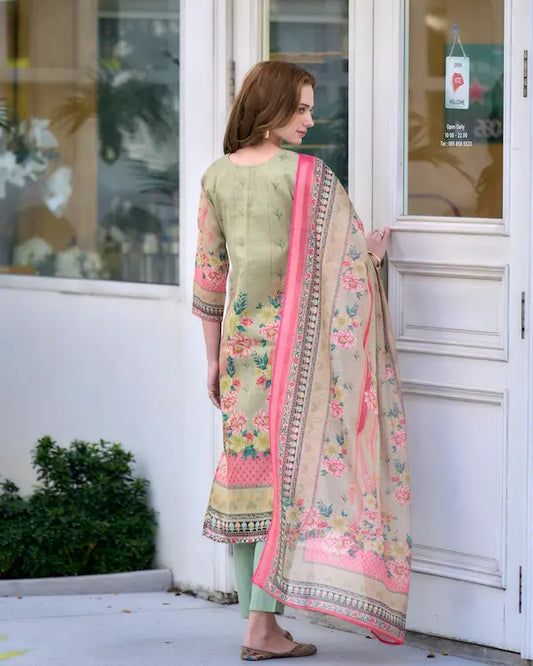 Mint Melody Green Embroidered Kurti Set with Dupatta | Silk Blend Fabric