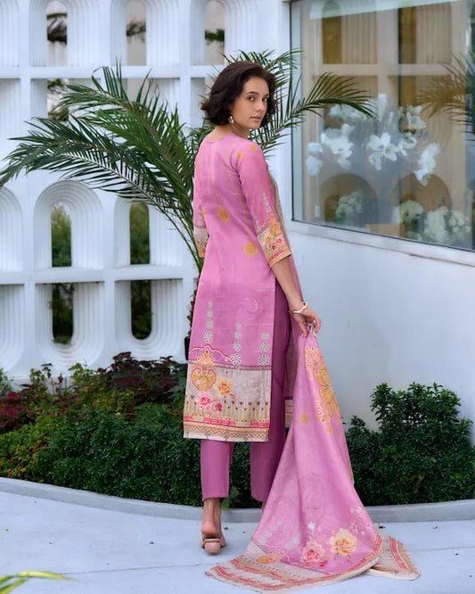 Blush Harmony Pink Embroidered Kurti Set with Dupatta | Silk Blend Fabric