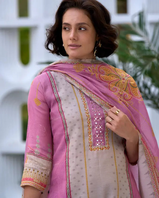 Blush Harmony Pink Embroidered Kurti Set with Dupatta | Silk Blend Fabric
