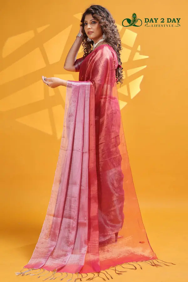 Rose Blush Pink – Rich & Regal Ready-to-Wear Saree | Premium Tissue Cotton