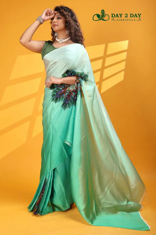Peacock Mist Green – Ready to Wear in 1 Minute | Gorgeous Satin Fabric