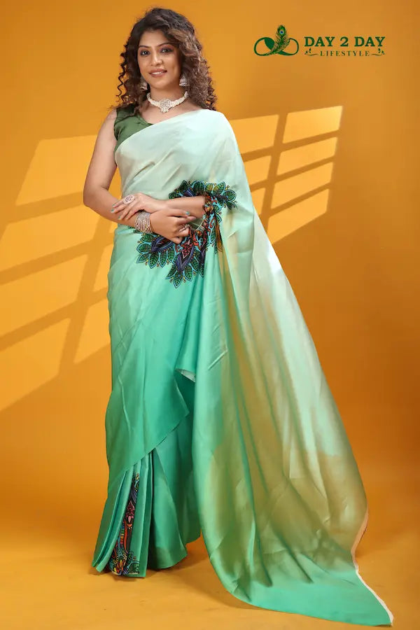 Peacock Mist Green – Ready to Wear in 1 Minute | Gorgeous Satin Fabric