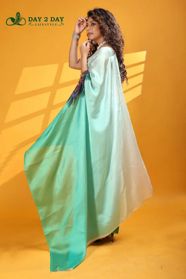 Peacock Mist Green – Ready to Wear in 1 Minute | Gorgeous Satin Fabric