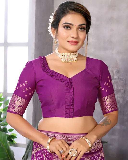 Plum Raas Purple Bandhani Saree with Dandiya Pallu | Misco Gaji Fabric