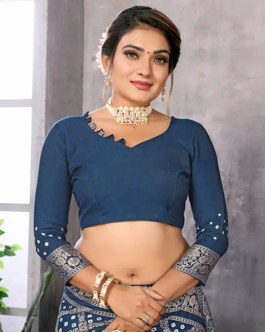 Midnight Raas Blue Bandhani Saree with Dandiya Pallu | Misco Gaji Fabric