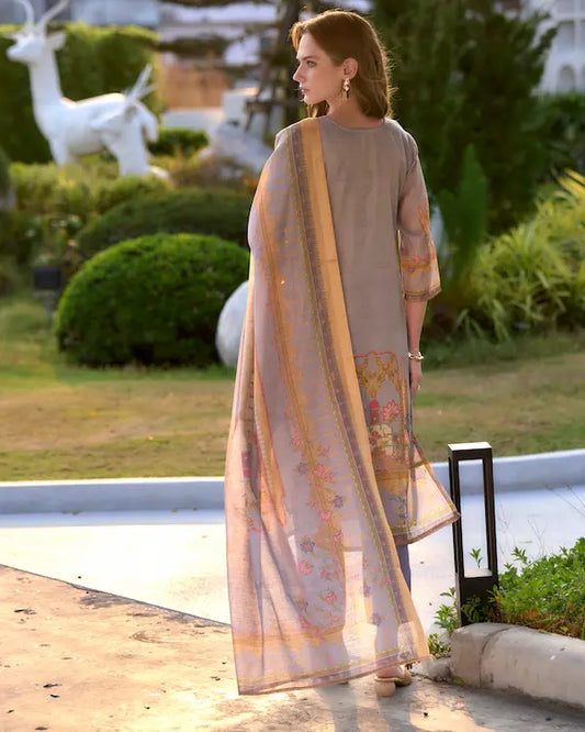 Golden Mirage Grey Embroidered Kurti Set with Dupatta | Silk Blend Fabric