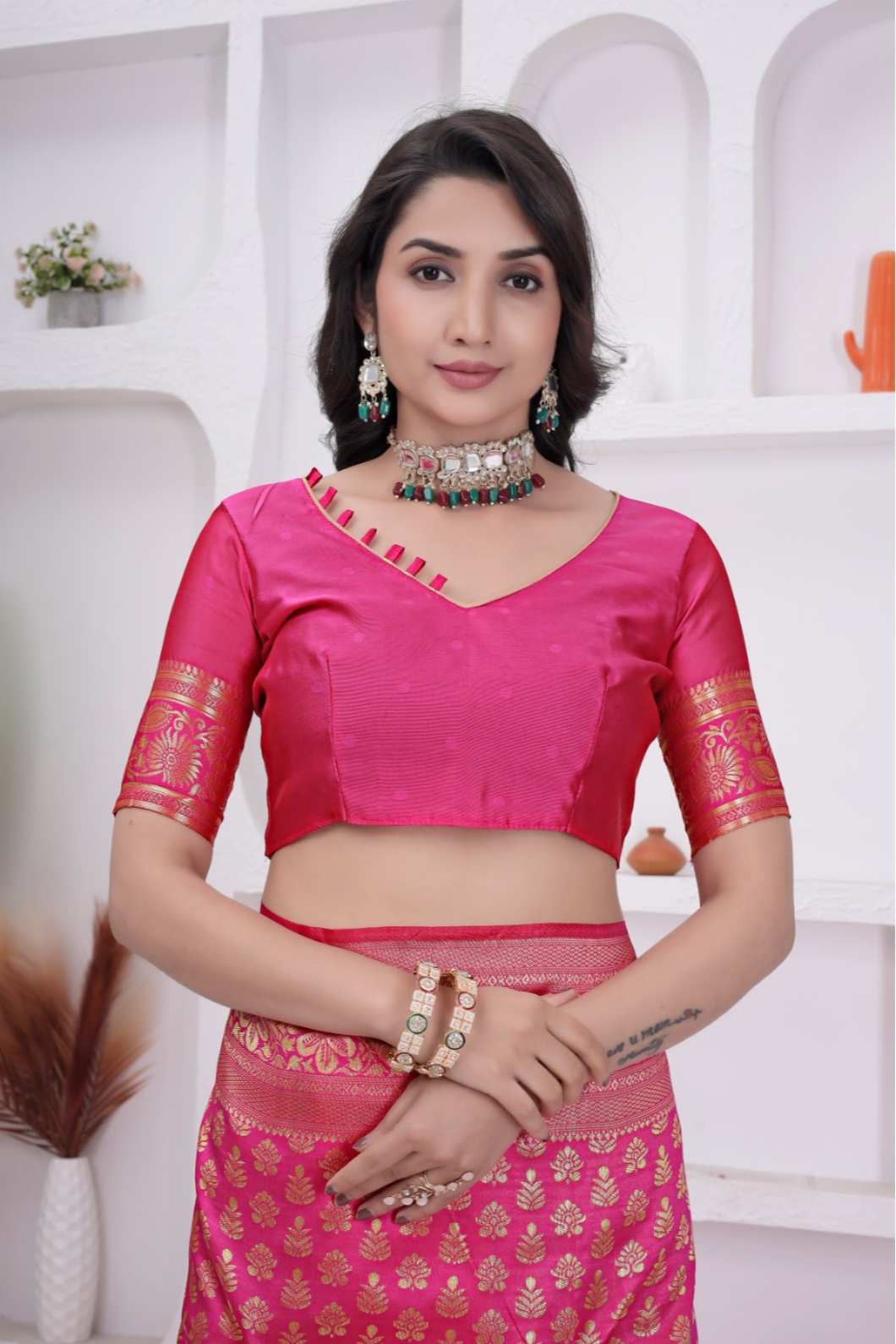 Pink Banarasi Soft Silk Saree for Women with Rich Zari Jacquard Weaving | Daily Wear - Blouse Piece Included