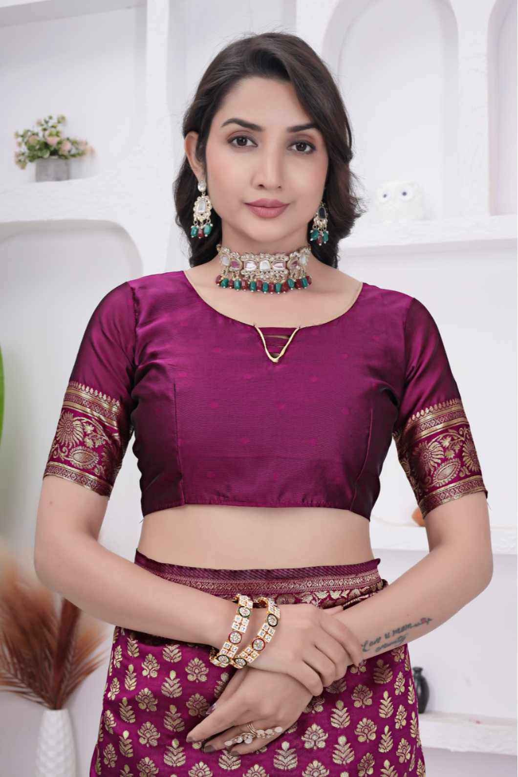 Wine Banarasi Soft Silk Saree for Women with Rich Zari Jacquard Weaving | Daily Wear - Blouse Piece Included