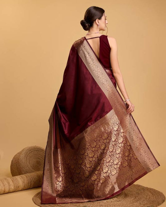 Maroon Kanjivaram Silk Saree with Rich Golden Zari Border & Pallu