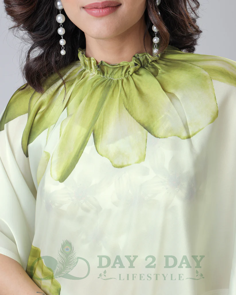 Lily Bloom Freehand Saree – Ready to Wear in 1 Minute | Hands-Free Draping (Pastel Cream & Olive Green)