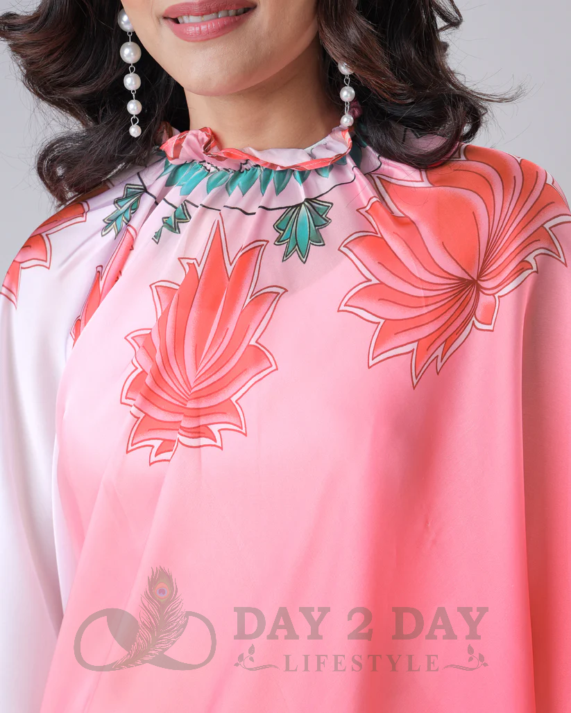 Lotus Bloom Freehand Saree – Ready to Wear in 1 Minute | Hands-Free Draping (White & Pink)