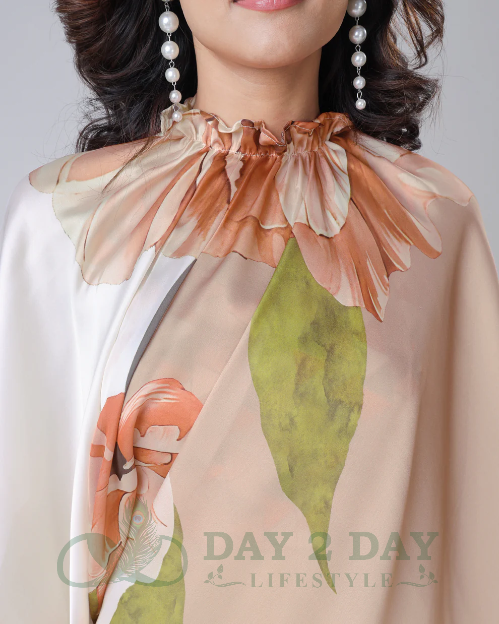 Blossom Whisper Freehand Saree – Ready to Wear in 1 Minute | Hands-Free Draping (Cream & Peach)