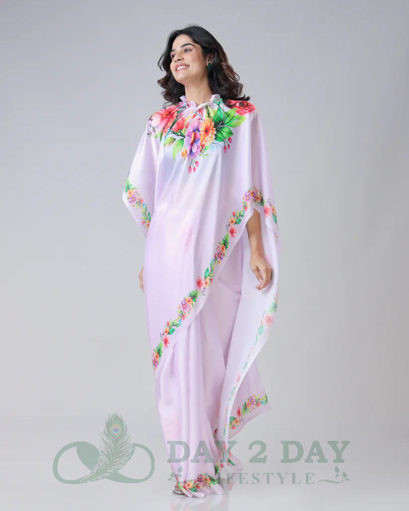 Garden Bloom Freehand Saree – Ready to Wear in 1 Minute | Hands-Free Draping (Lavender)
