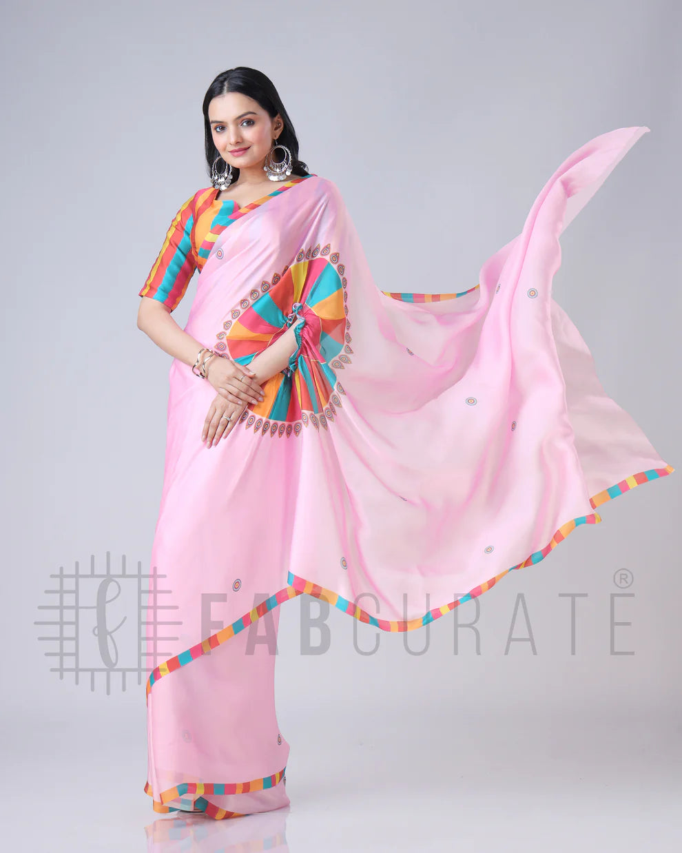 Pinwheel Radiance Freehand Saree – Ready to Wear in 1 Minute | Hands-Free Draping (Baby Pink)