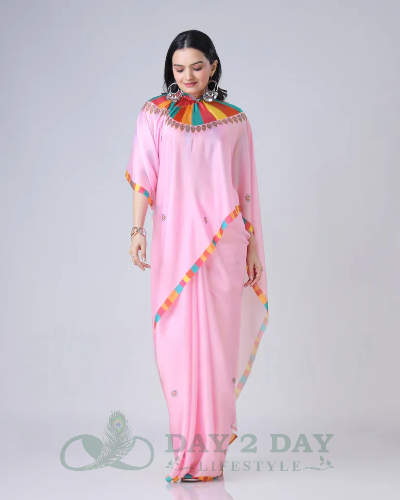 Pinwheel Radiance Freehand Saree – Ready to Wear in 1 Minute | Hands-Free Draping (Baby Pink)