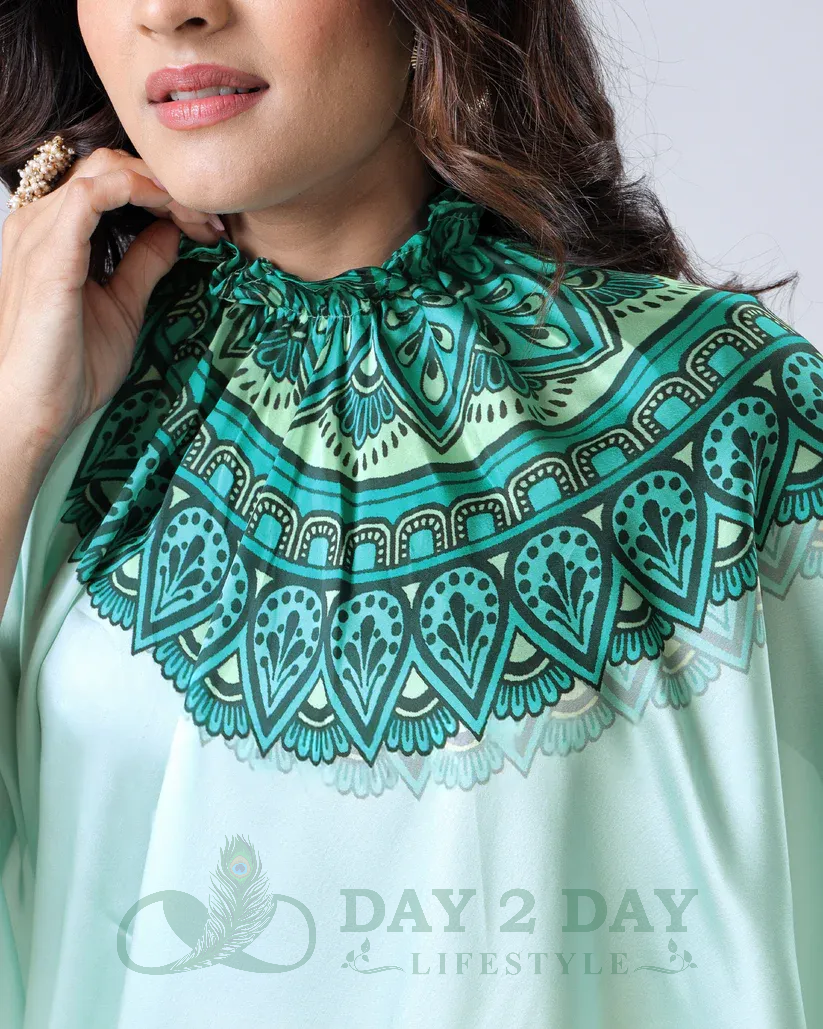 Mandala Edge Freehand Saree – Ready to Wear in 1 Minute | Hands-Free Draping (Mint Green & Bottle Green)