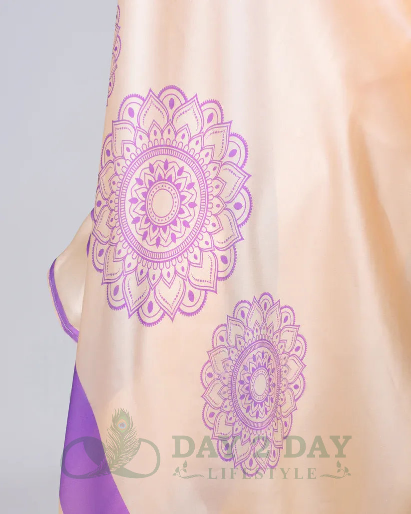 Floral Medallion Freehand Saree – Ready to Wear in 1 Minute | Hands-Free Draping (Peach & Lavender)