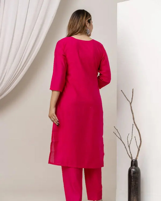 Crimson Charm Embroidered Roman Silk Kurti Set with Dupatta