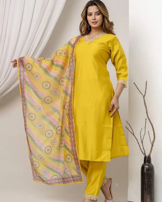 Sunlit Radiance Embroidered Kurti Set with Dupatta