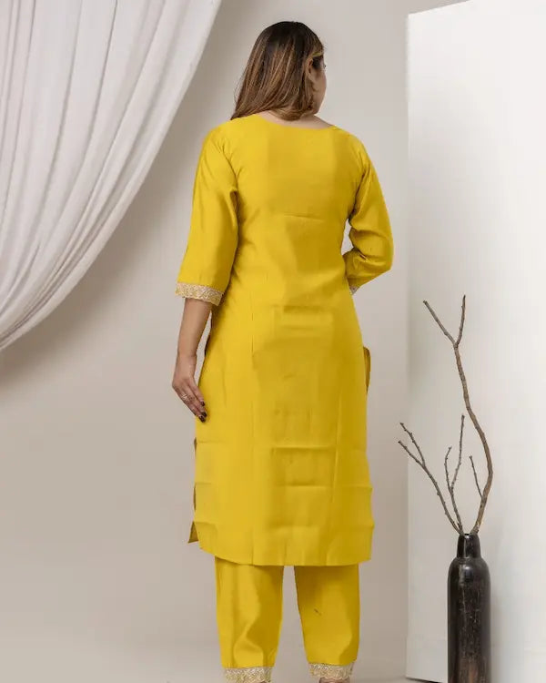 Sunlit Radiance Embroidered Kurti Set with Dupatta