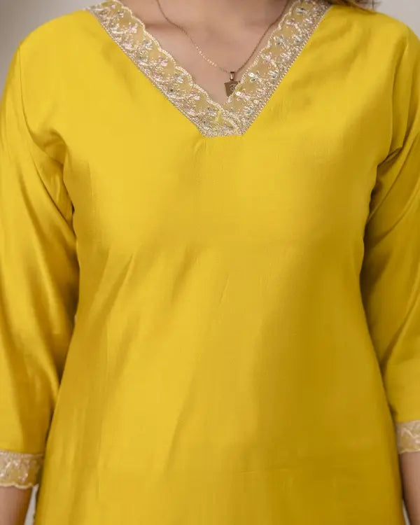 Sunlit Radiance Embroidered Kurti Set with Dupatta
