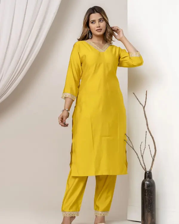 Sunlit Radiance Embroidered Kurti Set with Dupatta