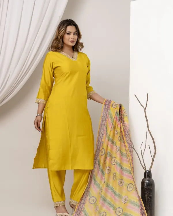 Sunlit Radiance Embroidered Kurti Set with Dupatta