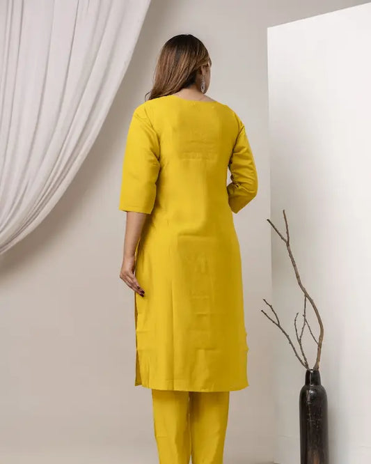 Sunshine Bloom Embroidered Kurti Set with Designer Chanderi Dupatta