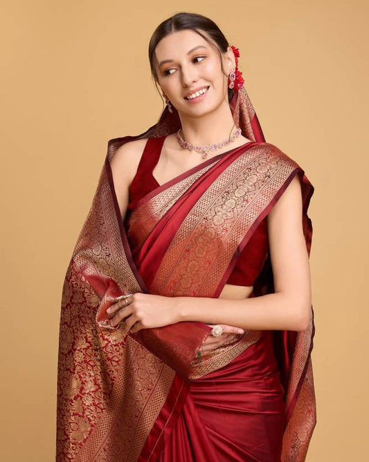 Red Kanjivaram Silk Saree with Rich Golden Zari Border & Pallu