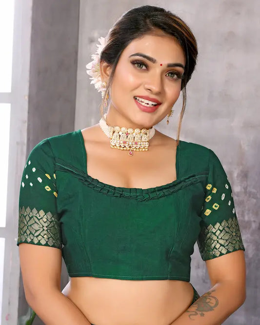 Emerald Royal Green Patola Print Saree with Zari Border | Gaji Soft Silk Fabric