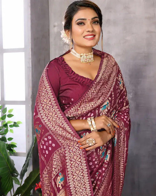 Heritage Maroon Patola Saree with Multicolor Animal Motifs | Gaji Soft Silk Fabric