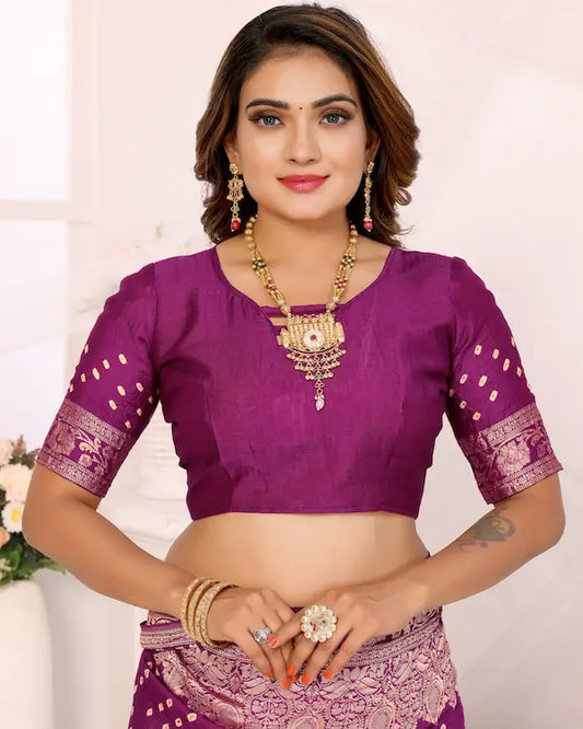Royal Bloom Magenta Bandhani Saree with Ornate Zari Border | Gaji Silk Fabric
