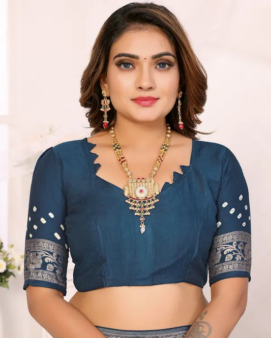 Midnight Mirage Blue Bandhani Saree with Floral Zari Border | Gaji Silk Fabric