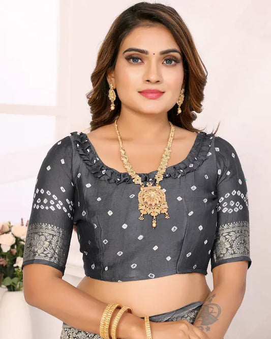 Noir Grace Black Bandhani Saree with Golden Peacock Pallu | Gaji Silk Fabric