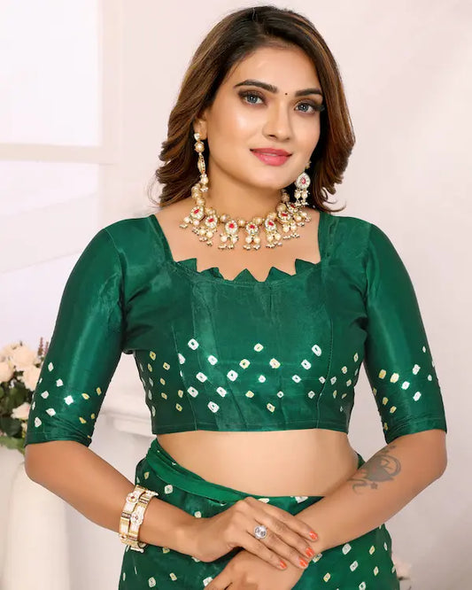 Emerald Vibe Green Bandhani Saree with Crinkle Border | Gaji Silk Fabric