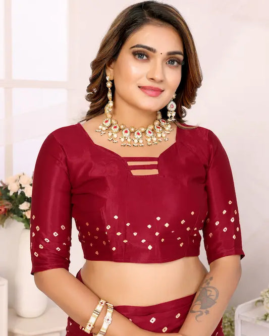 Maroon Mirage Red Bandhani Saree with Crinkle Border | Gaji Silk Fabric
