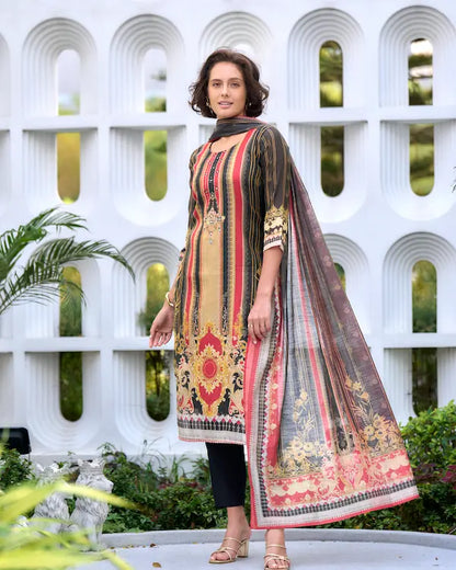 Gold Noir Black Embroidered Kurti Set with Dupatta | Silk Blend Fabric