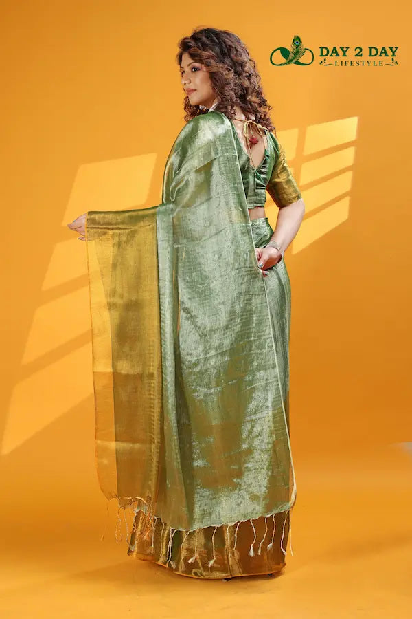 Meadow Mint Green – Rich & Regal Ready-to-Wear Saree | Premium Tissue Cotton