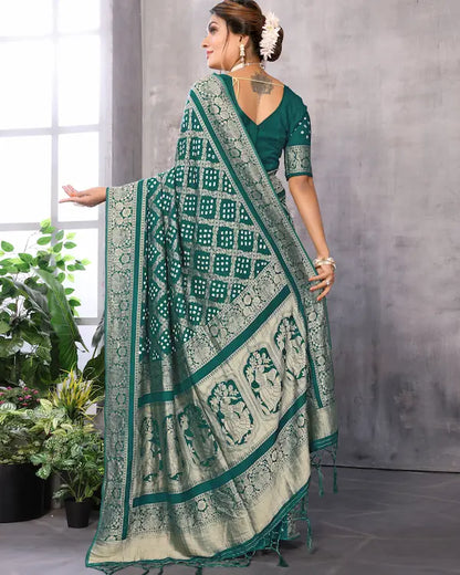 Emerald Raas Green Bandhani Saree with Dandiya Pallu | Misco Gaji Fabric