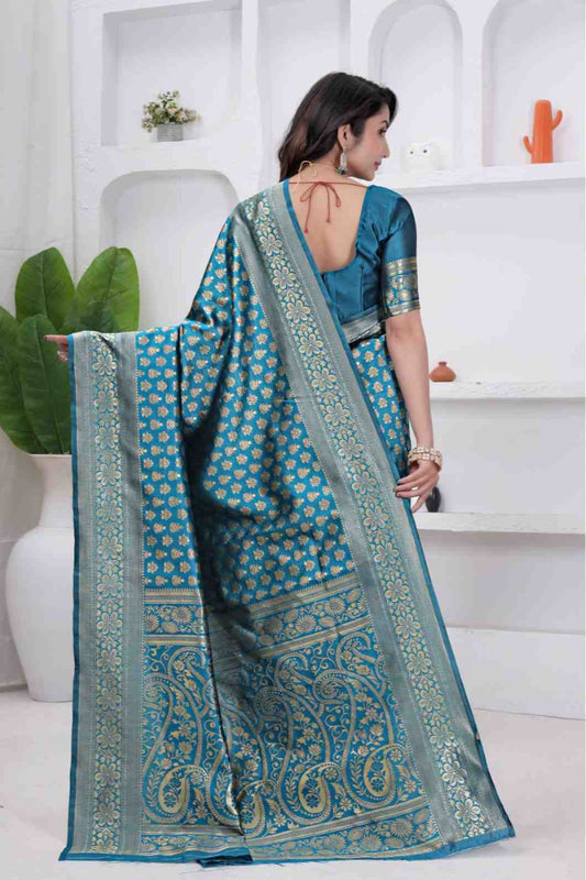 Firoji Banarasi Soft Silk Saree for Women with Rich Zari Jacquard Weaving | Daily Wear - Blouse Piece Included