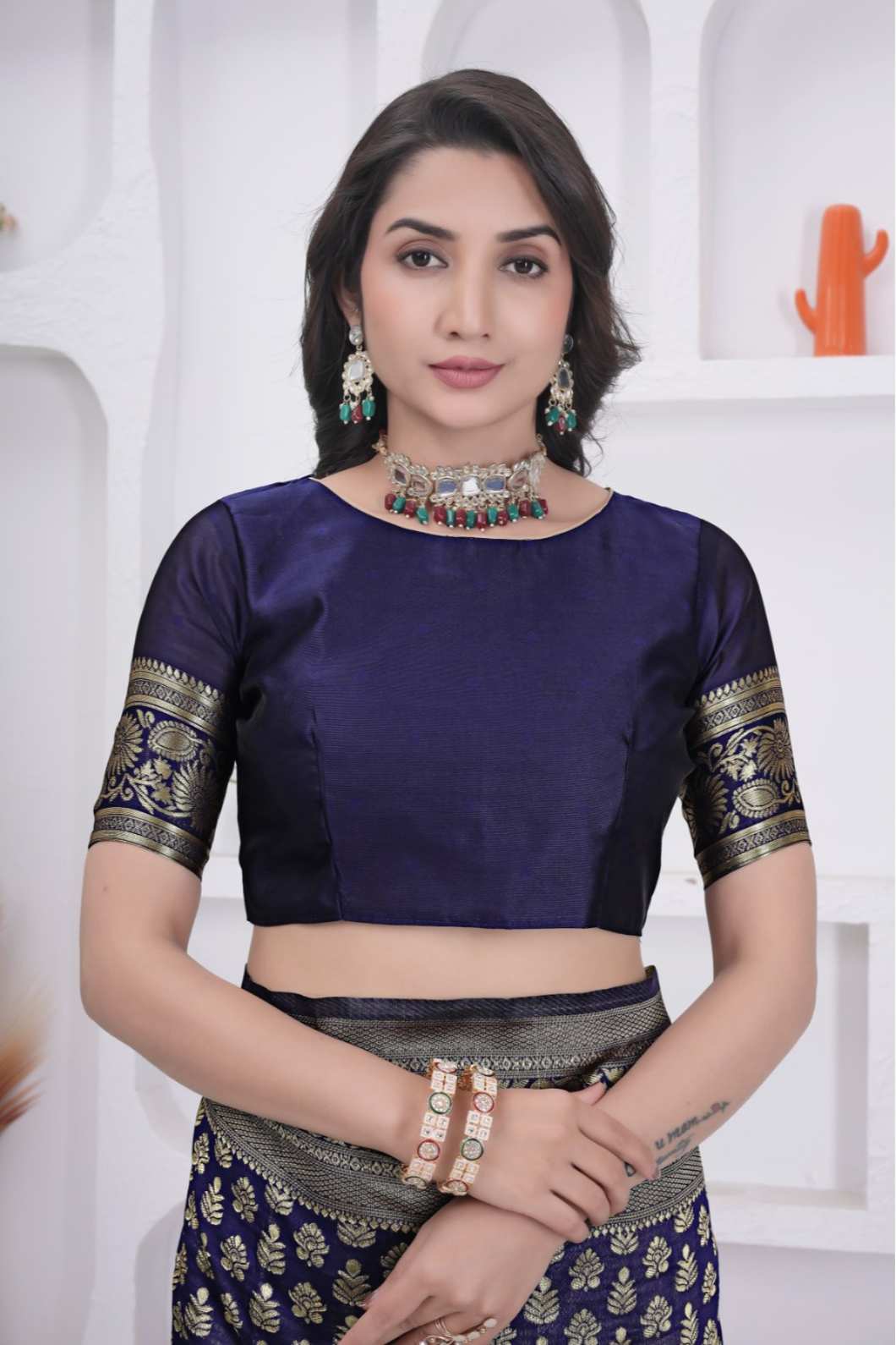 Navy Blue Banarasi Soft Silk Saree for Women with Rich Zari Jacquard Weaving | Daily Wear - Blouse Piece Included