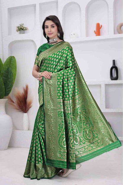 Parot Banarasi Soft Silk Saree for Women with Rich Zari Jacquard Weaving | Daily Wear - Blouse Piece Included (Copy)