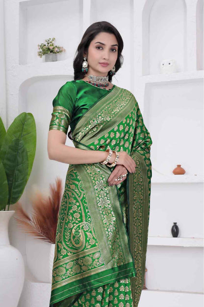 Parot Banarasi Soft Silk Saree for Women with Rich Zari Jacquard Weaving | Daily Wear - Blouse Piece Included (Copy)