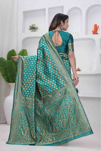 Rama Banarasi Soft Silk Saree for Women with Rich Zari Jacquard Weaving | Daily Wear - Blouse Piece Included