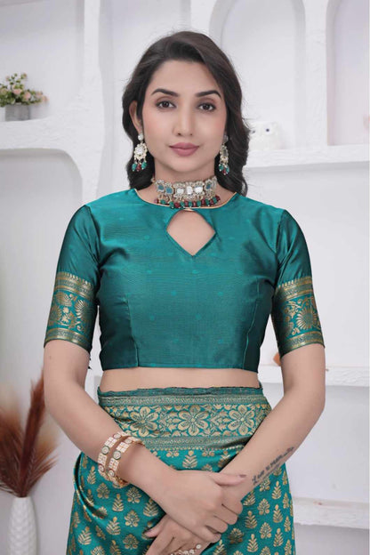 Rama Banarasi Soft Silk Saree for Women with Rich Zari Jacquard Weaving | Daily Wear - Blouse Piece Included