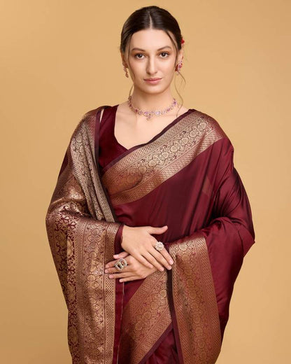 Maroon Kanjivaram Silk Saree with Rich Golden Zari Border & Pallu