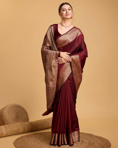 Maroon Kanjivaram Silk Saree with Rich Golden Zari Border & Pallu