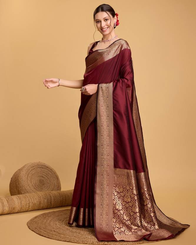 Maroon Kanjivaram Silk Saree with Rich Golden Zari Border & Pallu