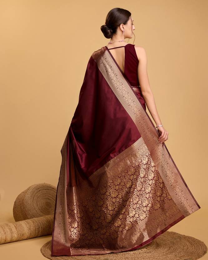 Maroon Kanjivaram Silk Saree with Rich Golden Zari Border & Pallu