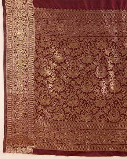 Maroon Kanjivaram Silk Saree with Rich Golden Zari Border & Pallu
